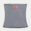 Geripptes, trägerloses, besticktes Tube-Top mit Kirschmotiv