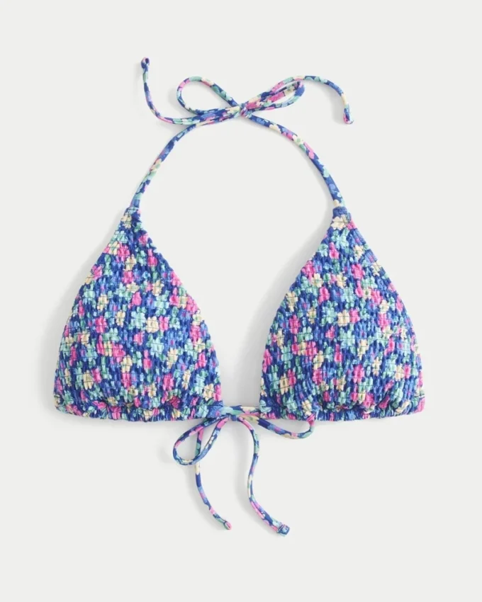 Gesmoktes Neckholder-Triangel-Bikini-Oberteil