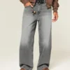 Gewaschene graue Super-Baggy-Jeans