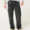 Gewaschene schwarze Baggy-Cargohose