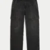Gewaschene schwarze Baggy-Cargohose