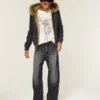 Gewaschene schwarze Baggy-Jeans mit Grafik