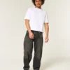 Gewaschene schwarze Baggy-Jeans mit Schlangenstickerei