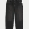 Gewaschene schwarze Baggy-Jeans mit Schlangenstickerei