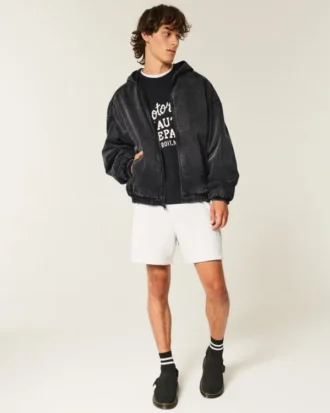 Gewaschene schwarze Denim-Skaterjacke