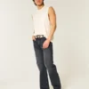 Gewaschene schwarze Relaxed Bootcut Jeans