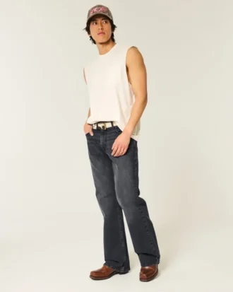 Gewaschene schwarze Relaxed Bootcut Jeans