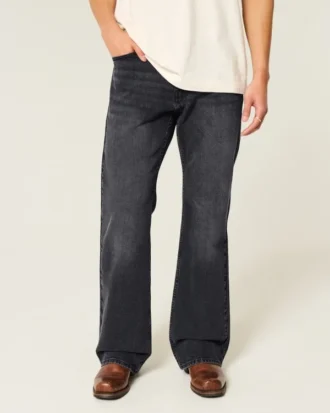 Gewaschene schwarze Relaxed Bootcut Jeans