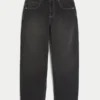 Gewaschene schwarze Skater-Baggy-Jeans mit Good Luck-Stickerei
