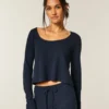 Gilly Hicks Bequemes Langarm-Shirt mit Waffelmuster und Rundhalsausschnitt