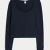 Gilly Hicks Bequemes Langarm-Shirt mit Waffelmuster und Rundhalsausschnitt