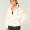 Gilly Hicks Besticktes Sherpa-Sweatshirt mit Reißverschluss