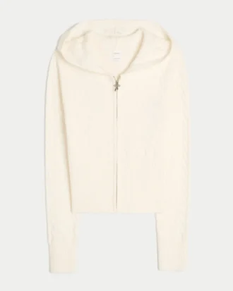 Gilly Hicks Kapuzenpullover mit Reißverschluss und Zopfmuster