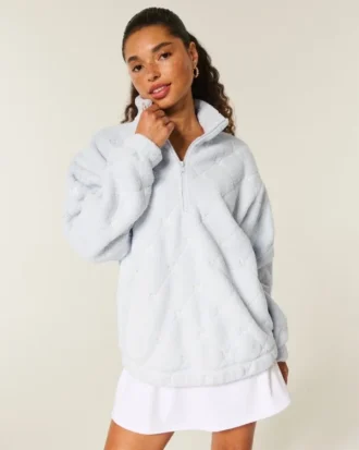 Gilly Hicks Sweatshirt mit Schleifenstickerei und Sherpa-Futter, Viertelreißverschluss