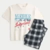 Grafik-T-Shirt und Flanell-Schlafanzughose