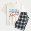 Grafik-T-Shirt und Flanell-Schlafanzughose