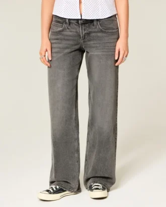 Graue Baggy-Jeans mit niedriger Leibhöhe