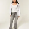 Graue Bootcut-Jeans mit niedriger Leibhöhe