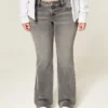 Graue Bootcut-Jeans mit niedriger Leibhöhe