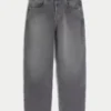 Graue Skater-Baggy-Jeans mit Stickerei und Nieten