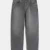 Graue Skater-Baggy-Jeans mit Stickerei und Nieten