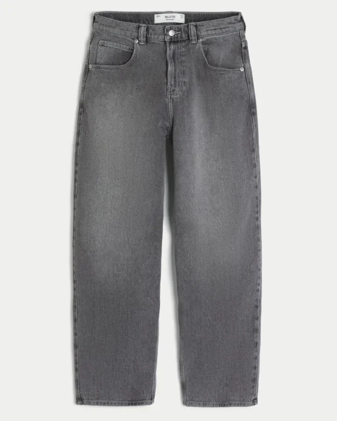 Graue Skater-Baggy-Jeans mit Stickerei und Nieten