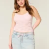 Hellblau gewaschene Mini-Skort aus Denim mit Schnürung