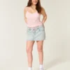 Hellblau gewaschene Mini-Skort aus Denim mit Schnürung