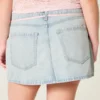 Hellblau gewaschene Mini-Skort aus Denim mit Schnürung