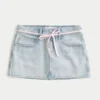 Hellblau gewaschene Mini-Skort aus Denim mit Schnürung