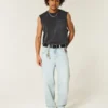 Hellblaue Skater-Baggy-Jeans mit Spielkartengrafik