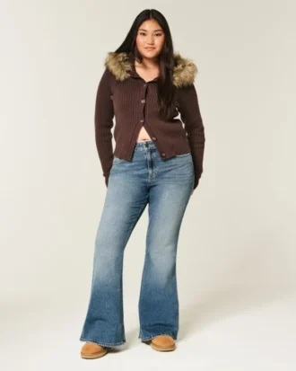 high rise dark wash flare jeans 1 2 330x413 - High-Rise Dark Wash Flare Jeans