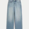Hoch geschnittene Baggy-Jeans in mittlerer Waschung