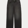 Hoch geschnittene, gewaschene schwarze Baggy-Jeans