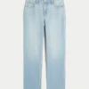 Hoch geschnittene, hell gewaschene Straight-Jeans