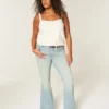 Hoch geschnittene, hellblaue Star Pocket Flare Jeans