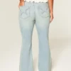 Hoch geschnittene, hellblaue Star Pocket Flare Jeans