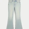 Hoch geschnittene, hellblaue Star Pocket Flare Jeans