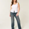 Hoch geschnittene Straight-Jeans in dunkler Waschung