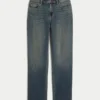 Hoch geschnittene Straight-Jeans in dunkler Waschung