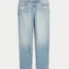 Hoch geschnittene Straight-Jeans in heller Waschung mit Used-Look