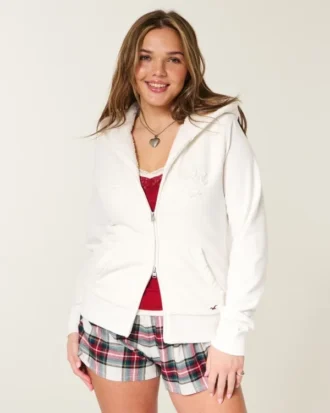 Holiday Vault Release Sherpa-gefütterter Hoodie mit Reißverschluss und Logo-Grafik