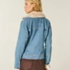 Jeansjacke mit Kunstfellbesatz
