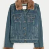 Jeansjacke mit Kunstfellbesatz