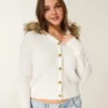 Kapuzencardigan mit Kunstfellbesatz