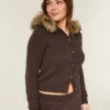 Kapuzencardigan mit Kunstfellbesatz