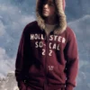 Kapuzenjacke mit Kunstfellbesatz, Reißverschluss und Logo-Grafik