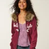 Kapuzenjacke mit Kunstfellbesatz und Logo-Grafik