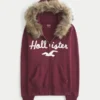 Kapuzenjacke mit Kunstfellbesatz und Logo-Grafik