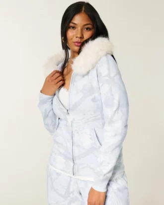 Kapuzenjacke mit Reißverschluss und Kunstfellbesatz